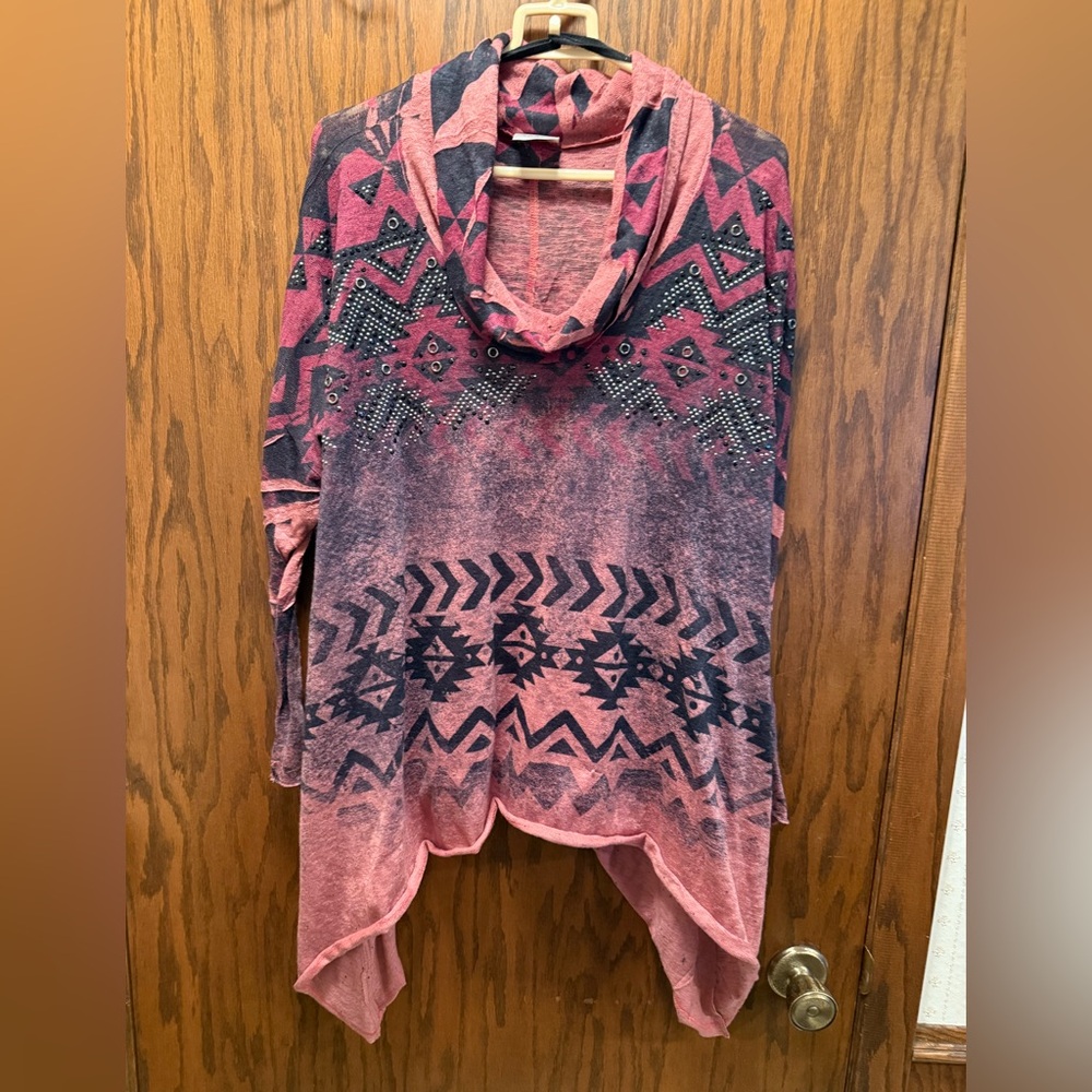 Vocal Pink and Black Aztec Cowl Neck Sweater